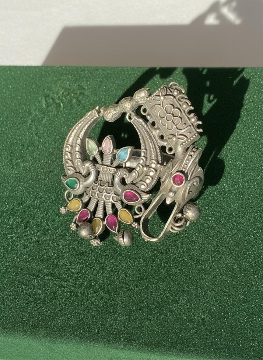 Oxidized German Silver Adjustable Ring: Handmade Boho Tribal Jewelry