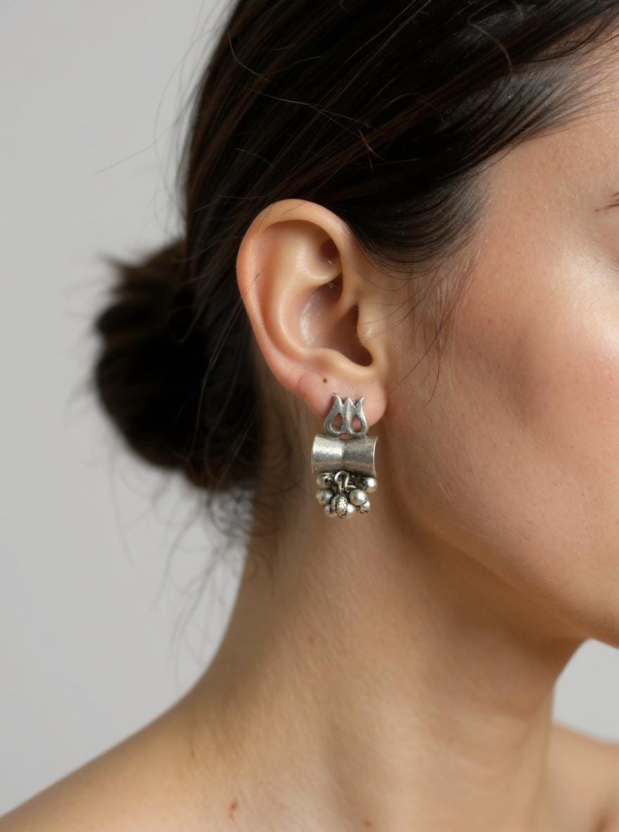 Boho Spiritual earring stud.Oxidized Shiva Symbol Jewelry – Ethnic Spiritual Statement
