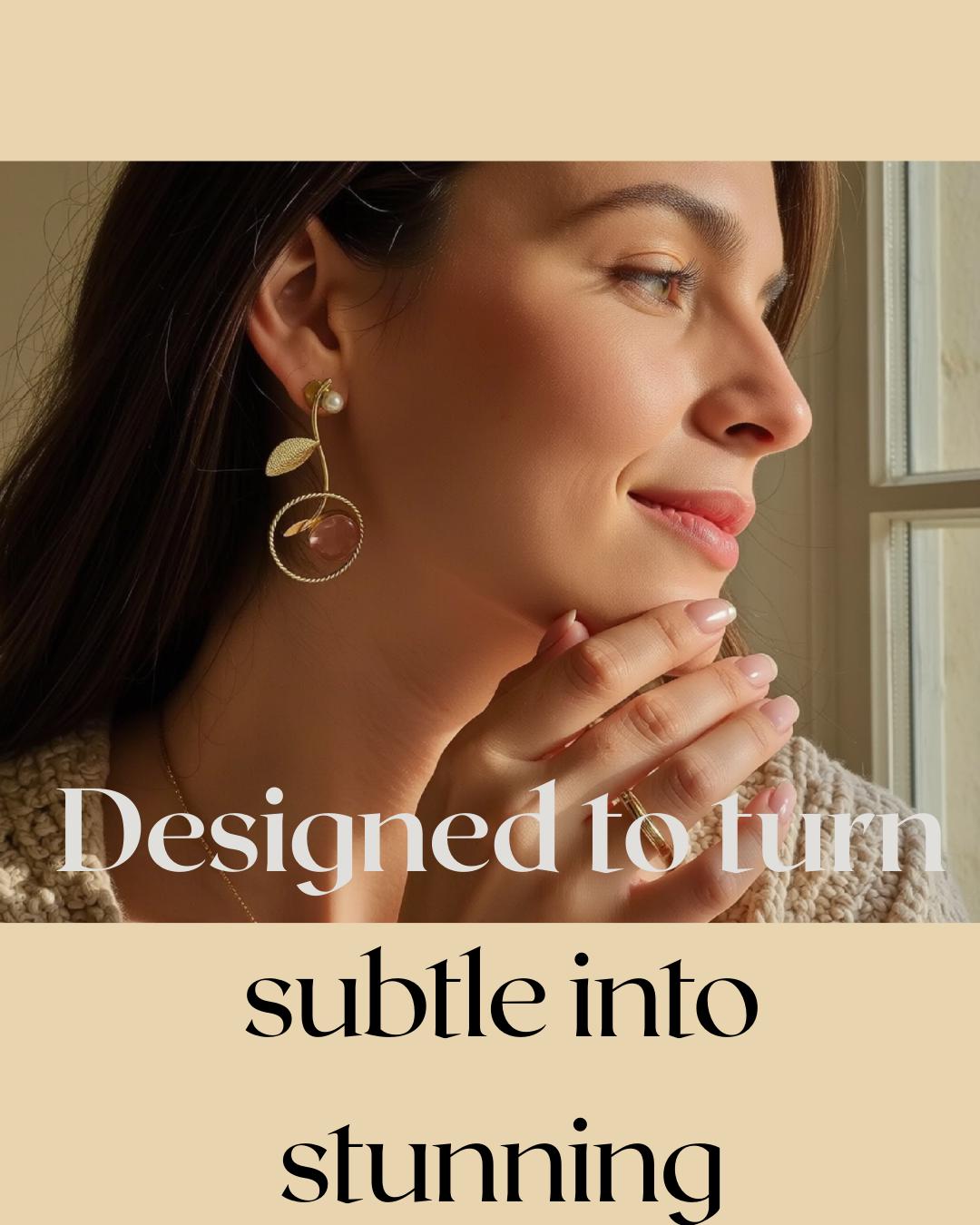 Gold Pearl & Pink Stone Statement Earrings – Romantic Artisan Jewelry