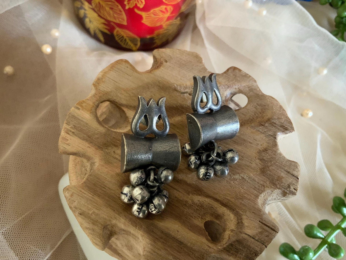 Boho Spiritual earring stud.Oxidized Shiva Symbol Jewelry – Ethnic Spiritual Statement