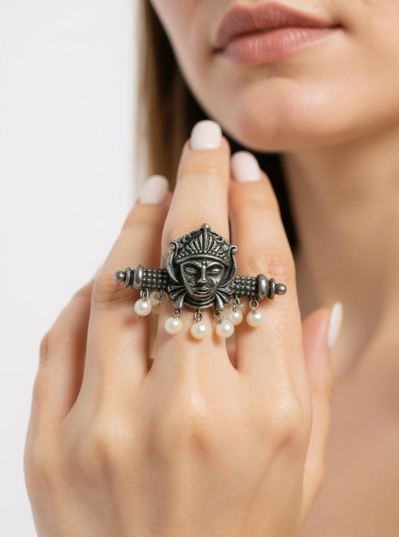 Oxidized German Silver Adjustable Ring: Handmade Boho Tribal Jewelry