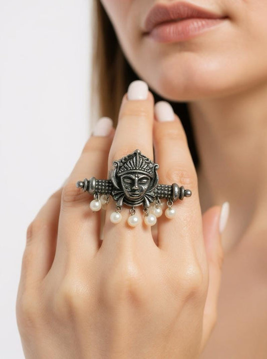 Oxidized German Silver Adjustable Ring: Handmade Boho Tribal Jewelry