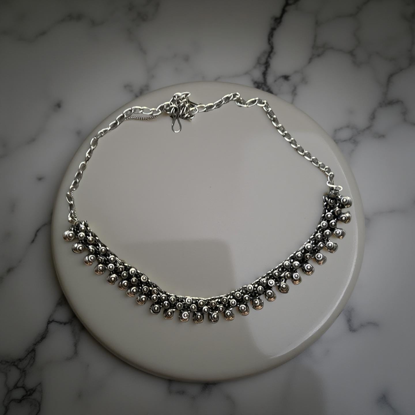 Oxidized Silver Bib Necklace – Handmade Boho Statement Jewelry