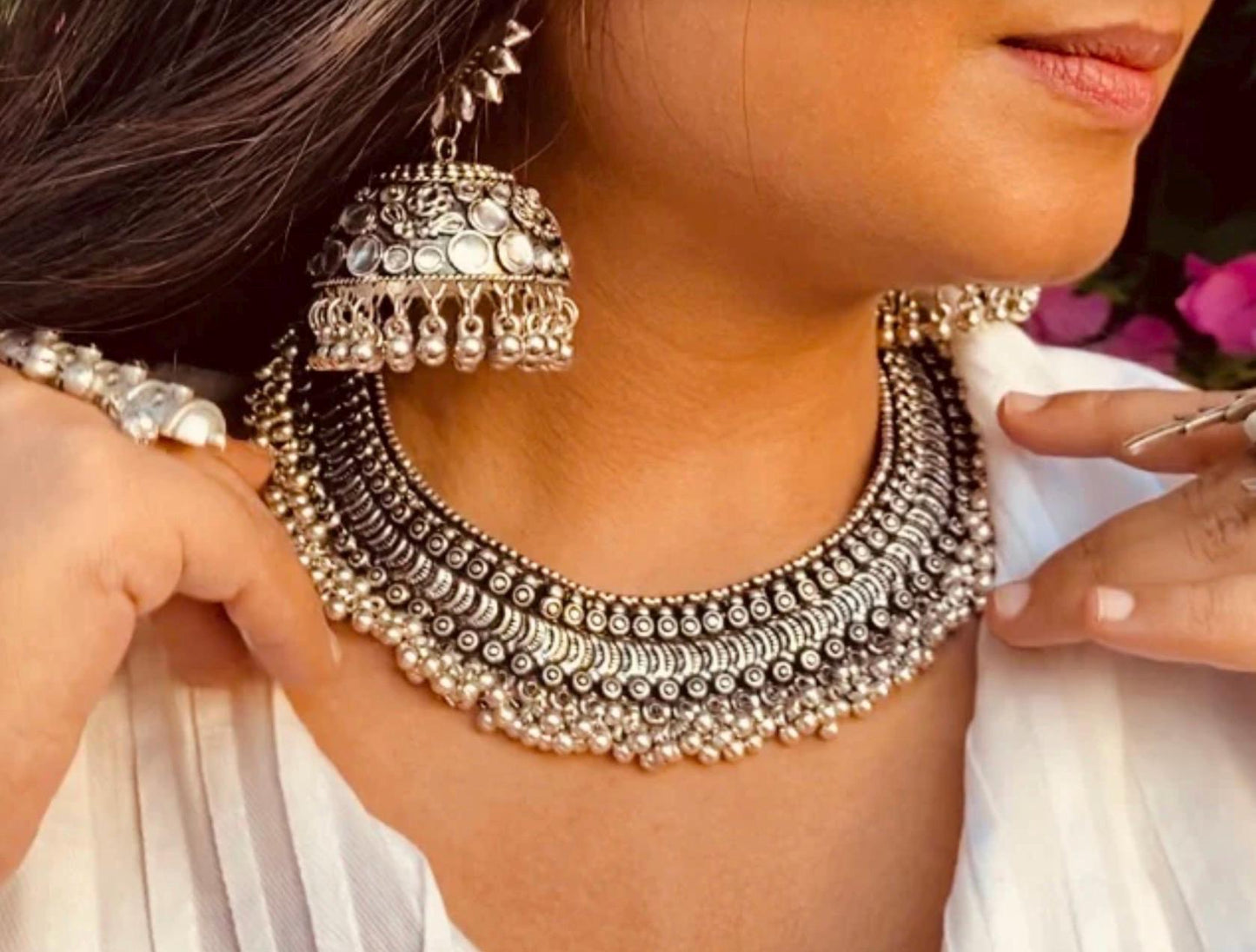 Oxidized Silver Statement Necklace – Handmade Boho Ethnic Jewelry