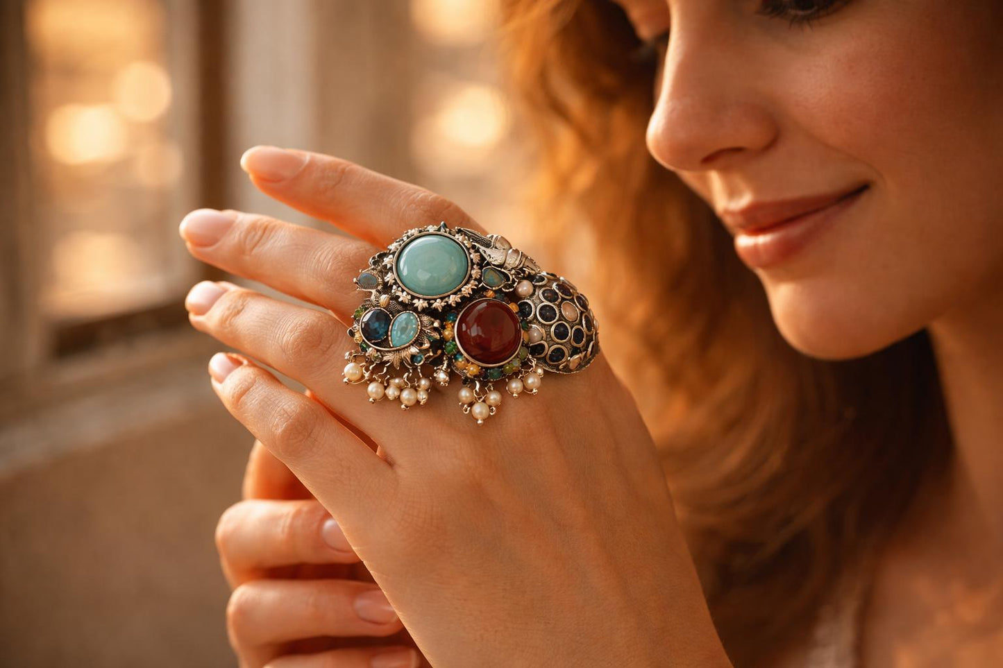 Oxidized German Silver Adjustable Ring – Handmade Boho Statement Jewelry