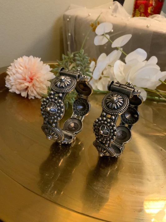 Oxidized Black Floral Kada Bangle: Openable Indian Ethnic Jewelry