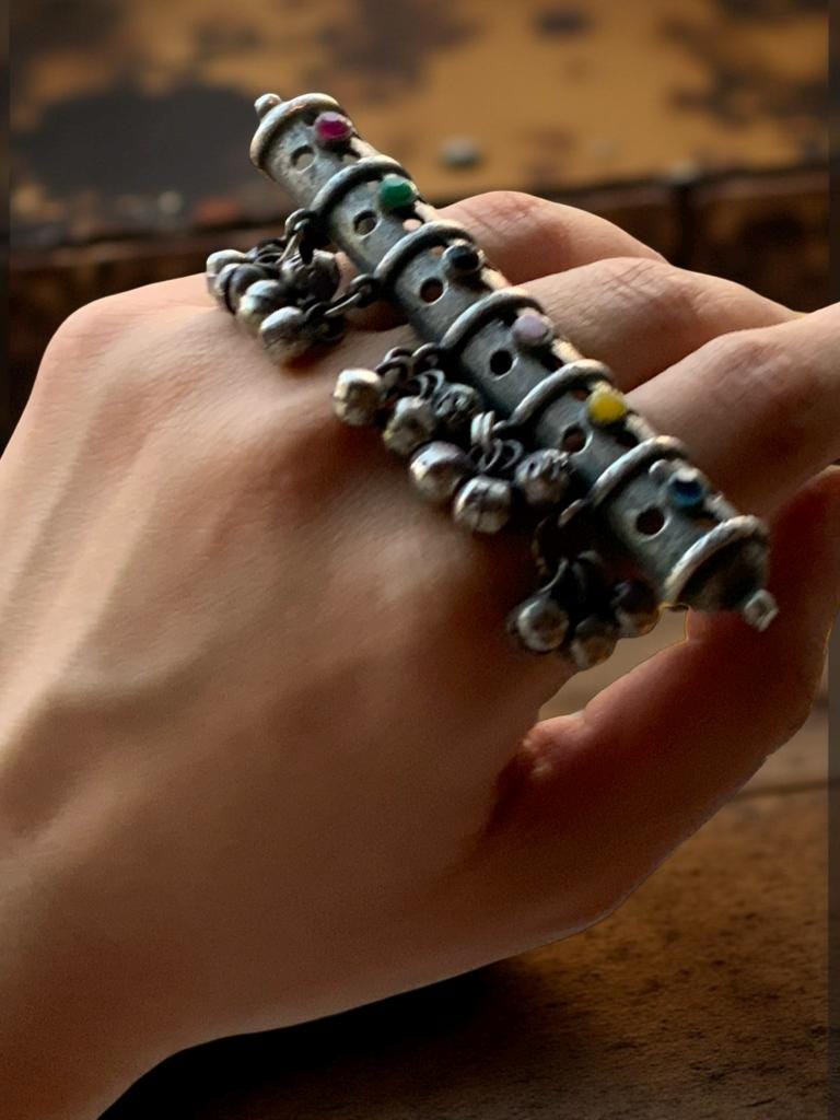Oxidized German Silver Adjustable Ring: Handmade Boho Tribal Jewelry