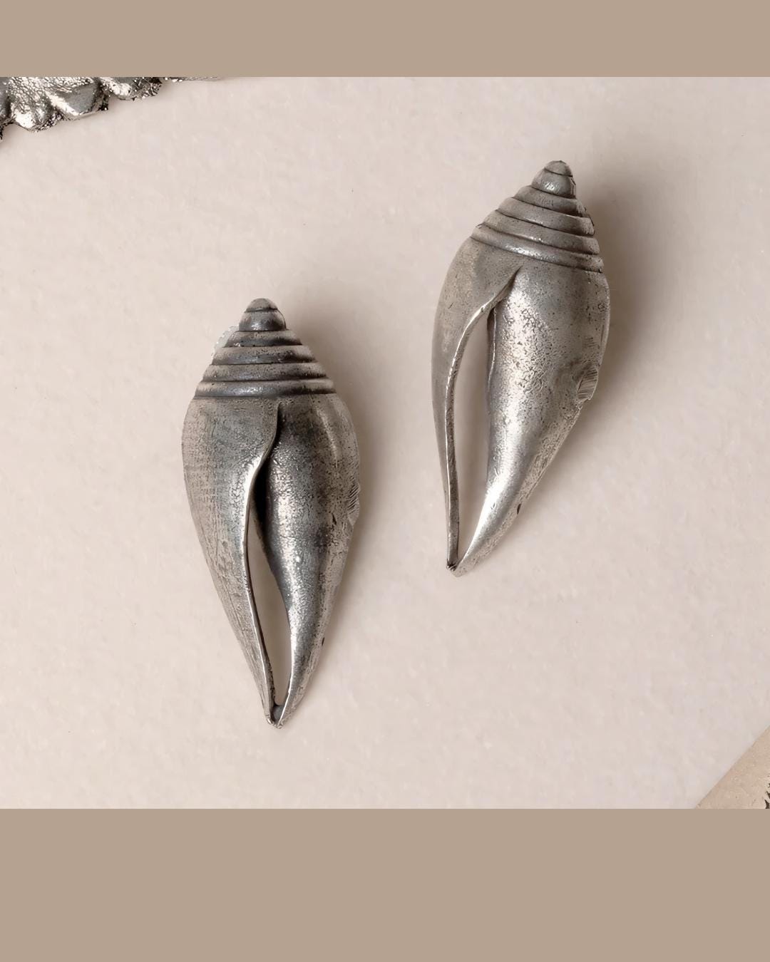 Oxidised Silver Shell Stud Earrings | Handmade Boho Minimalist Jewelry