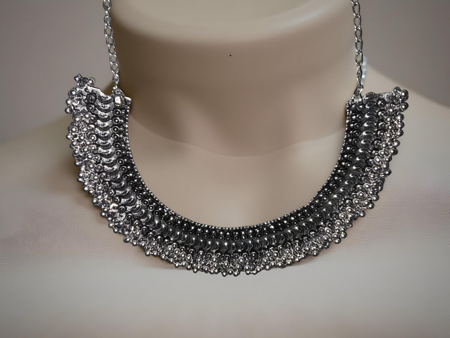 Oxidized Silver Statement Necklace – Handmade Boho Ethnic Jewelry