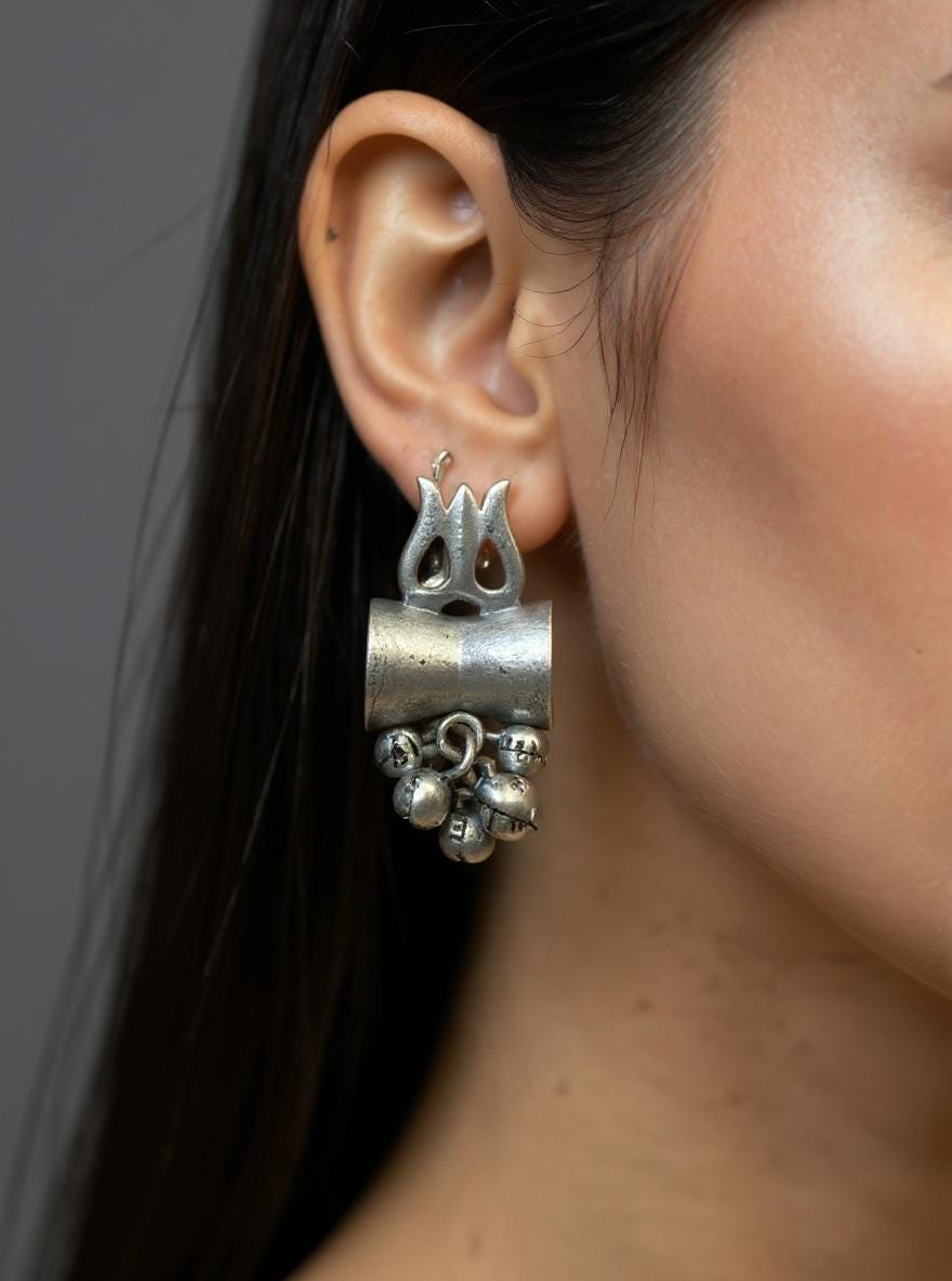 Boho Spiritual earring stud.Oxidized Shiva Symbol Jewelry – Ethnic Spiritual Statement