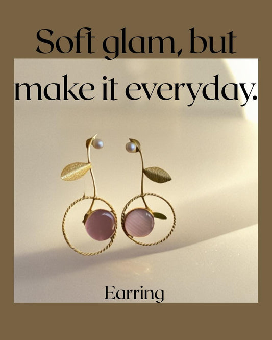 Gold Pearl & Pink Stone Statement Earrings – Romantic Artisan Jewelry