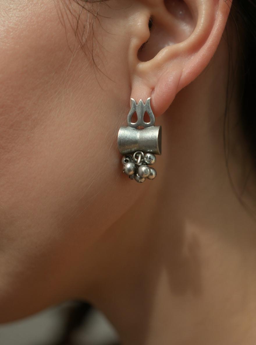 Boho Spiritual earring stud.Oxidized Shiva Symbol Jewelry – Ethnic Spiritual Statement