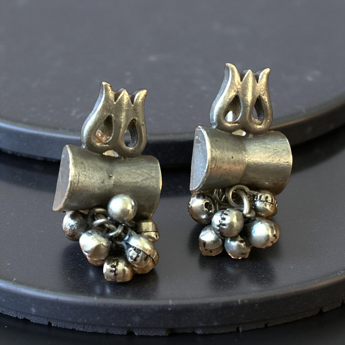Boho Spiritual earring stud.Oxidized Shiva Symbol Jewelry – Ethnic Spiritual Statement