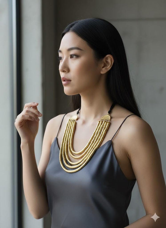 Handmade Gold Polish Layered Necklace | Boho Statement Jewelry