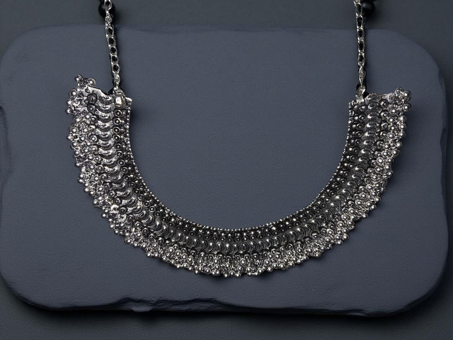 Oxidized Silver Statement Necklace – Handmade Boho Ethnic Jewelry
