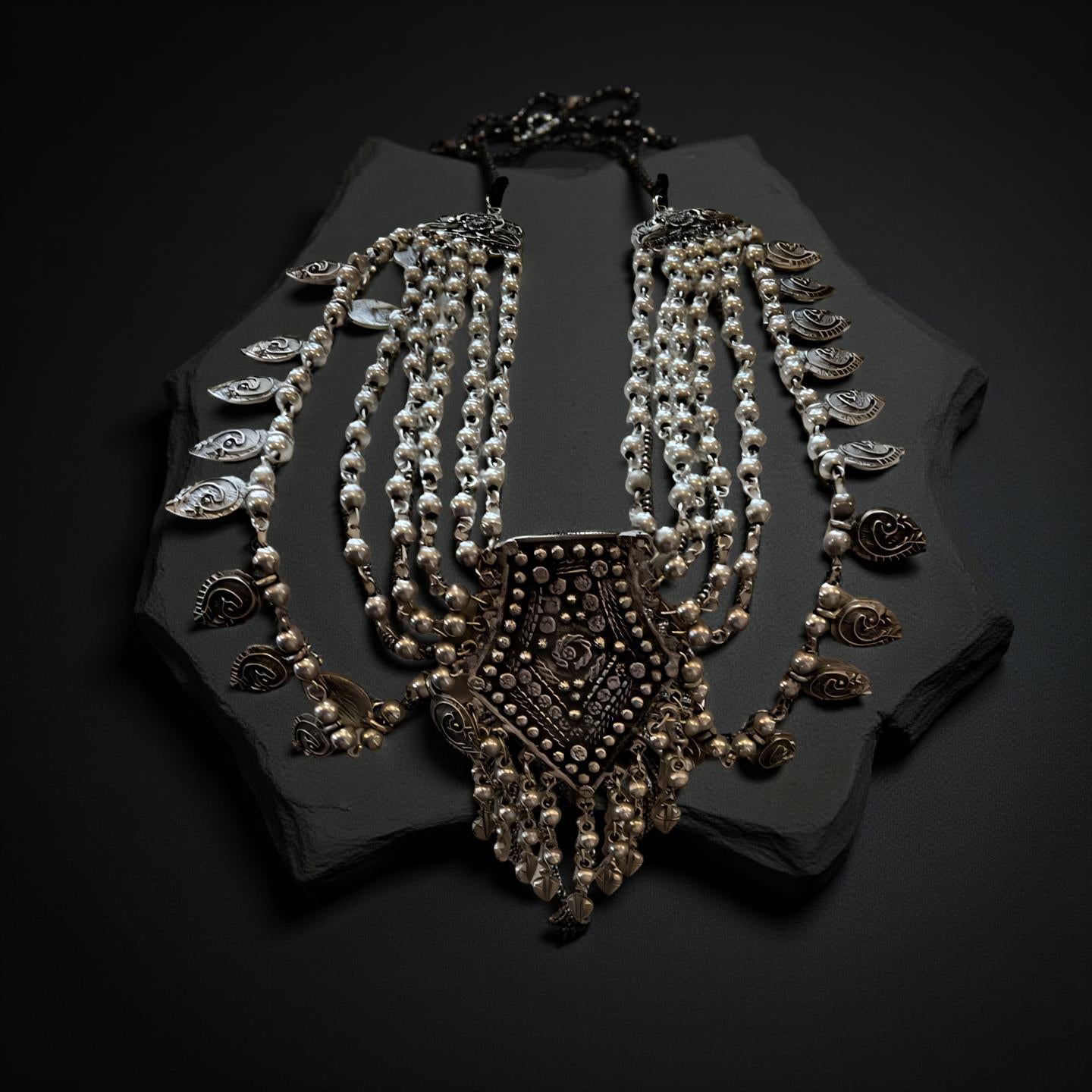 Oxidized Black Layered Bohemian Necklace – Handmade Boho Statement Pendant