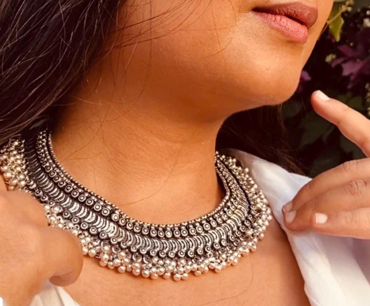 Oxidized Silver Statement Necklace – Handmade Boho Ethnic Jewelry