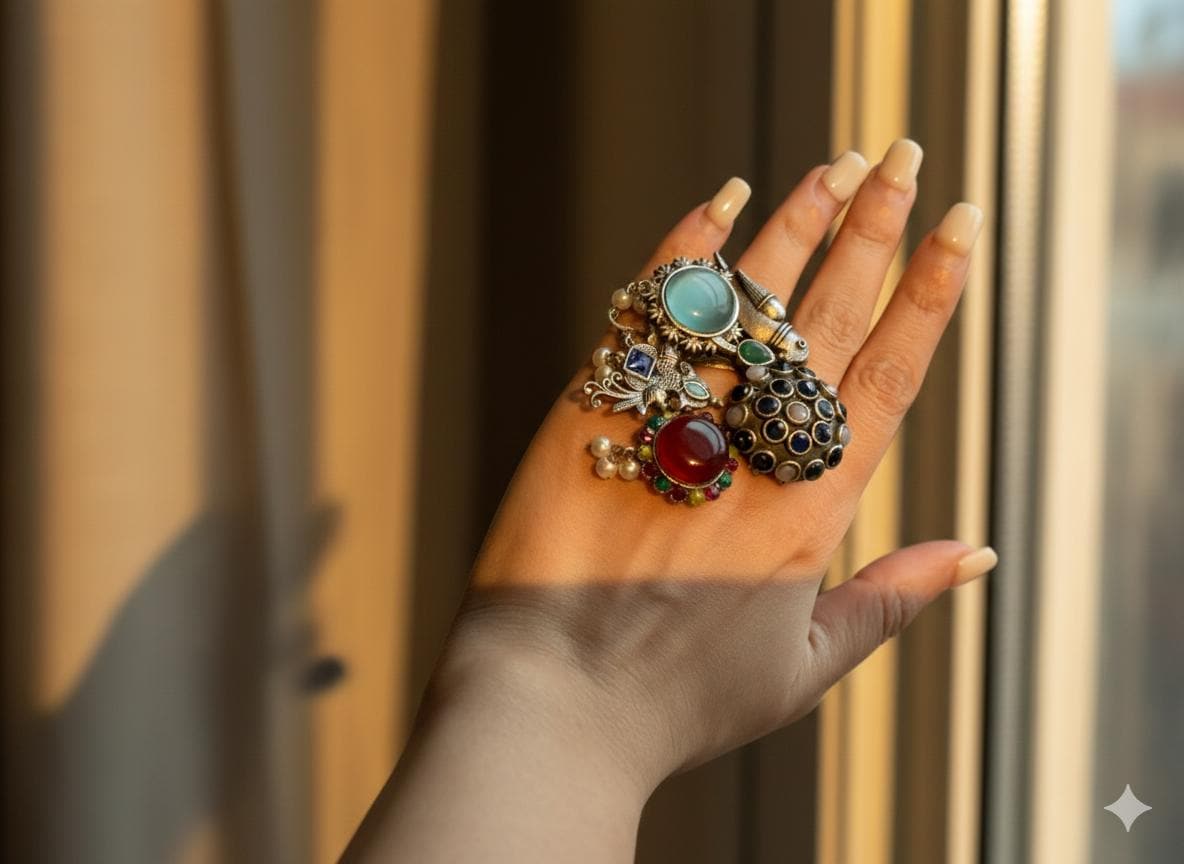Oxidized German Silver Adjustable Ring – Handmade Boho Statement Jewelry
