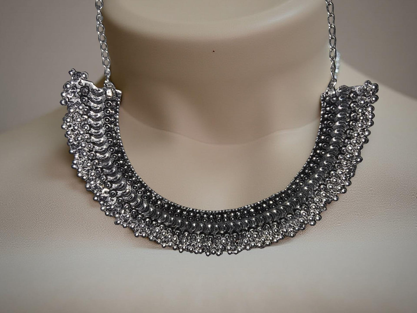 Oxidized Silver Statement Necklace – Handmade Boho Ethnic Jewelry