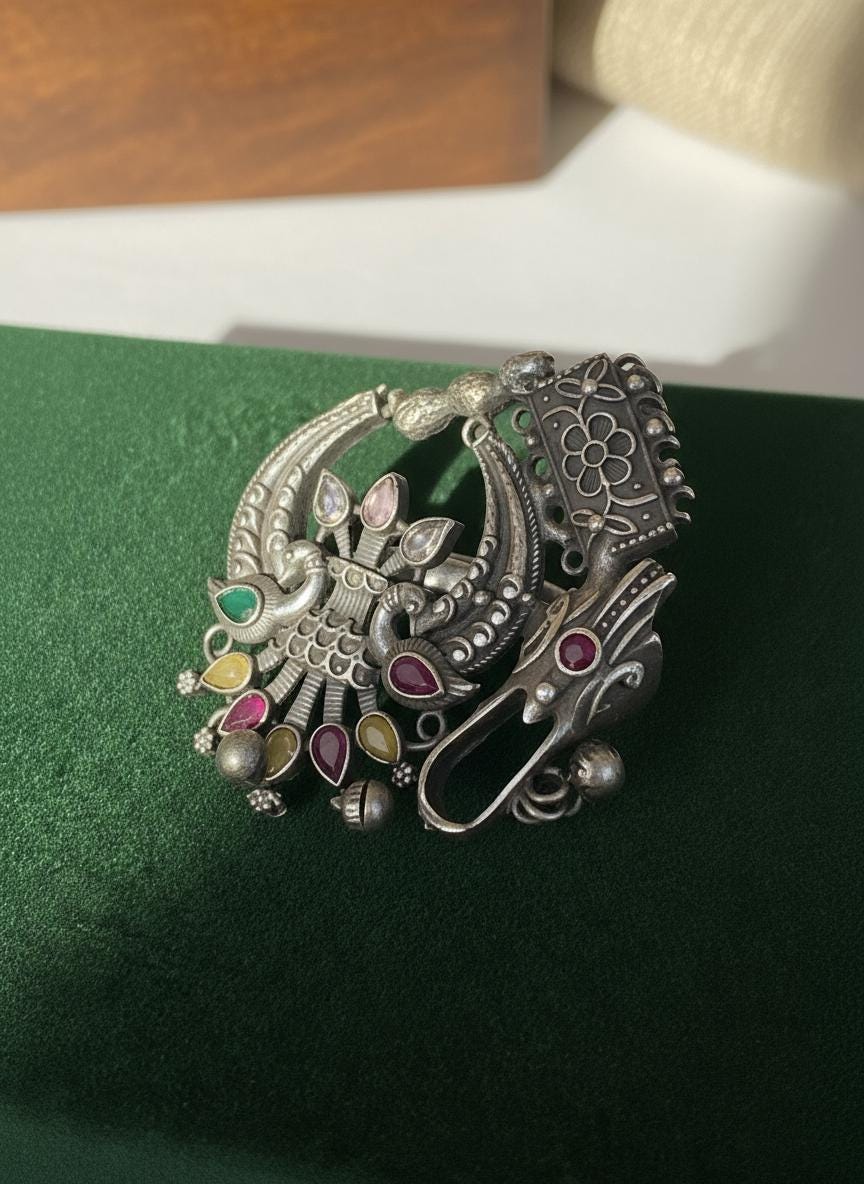Oxidized German Silver Adjustable Ring: Handmade Boho Tribal Jewelry