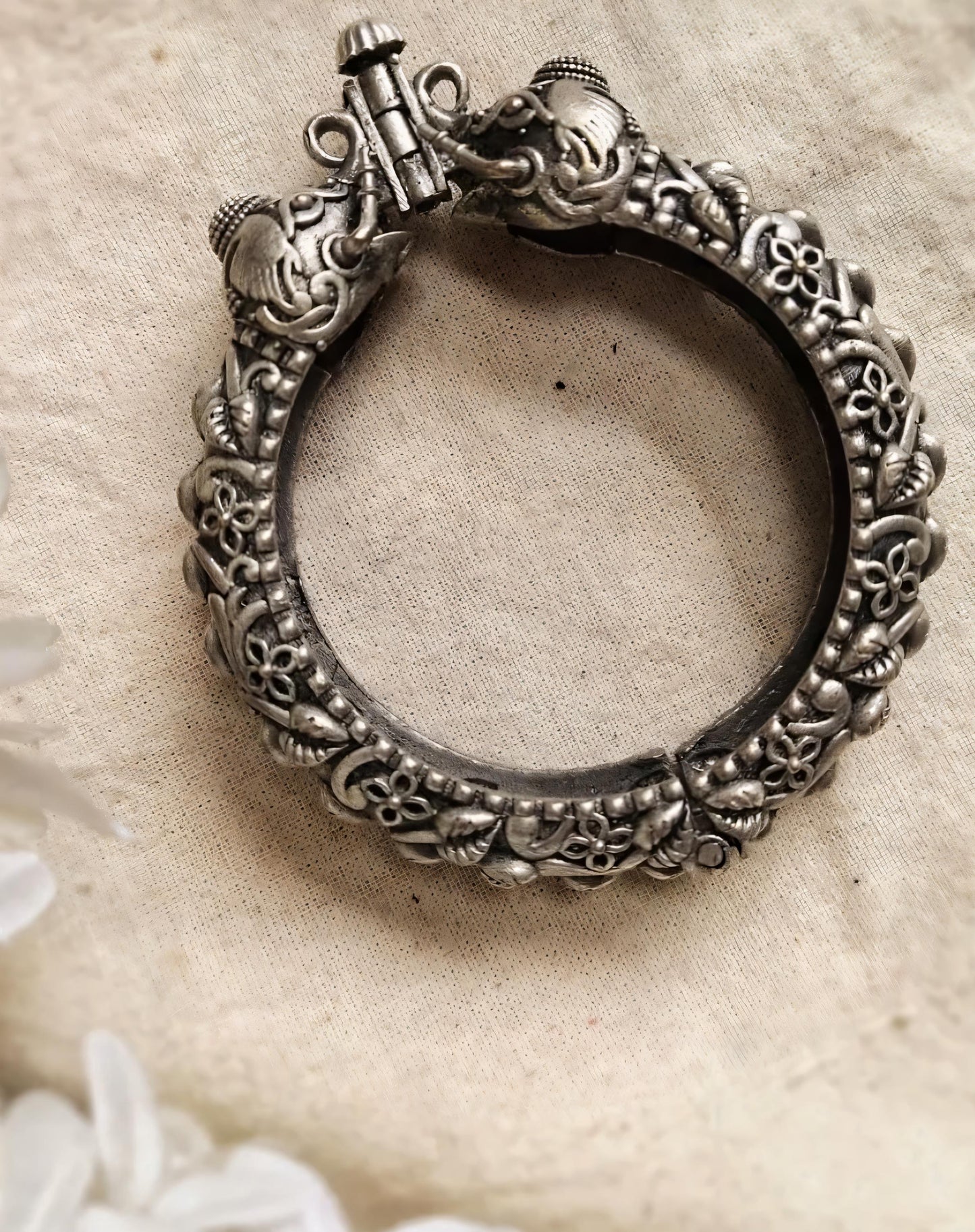 Oxidized Silver Openable Kada: Ethnic Tribal Bangle