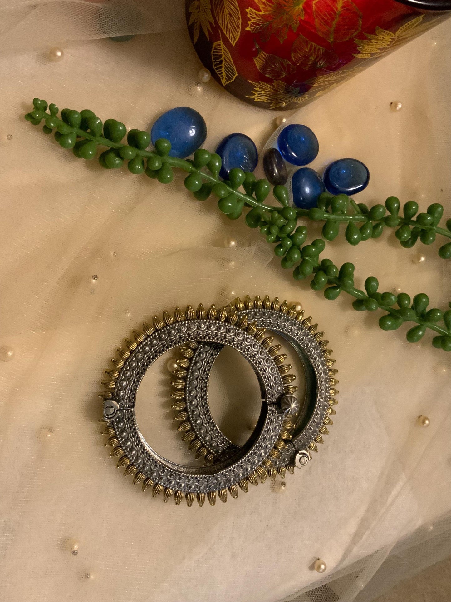 Oxidized Dual Tone Openable Kada: Ethnic Tribal Bangle