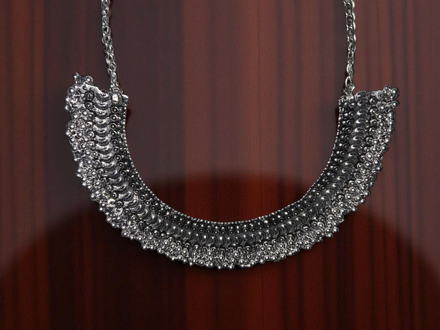 Oxidized Silver Statement Necklace – Handmade Boho Ethnic Jewelry
