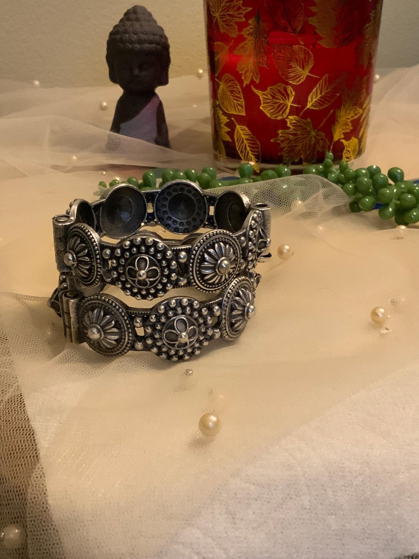 Oxidized Black Floral Kada Bangle: Openable Indian Ethnic Jewelry