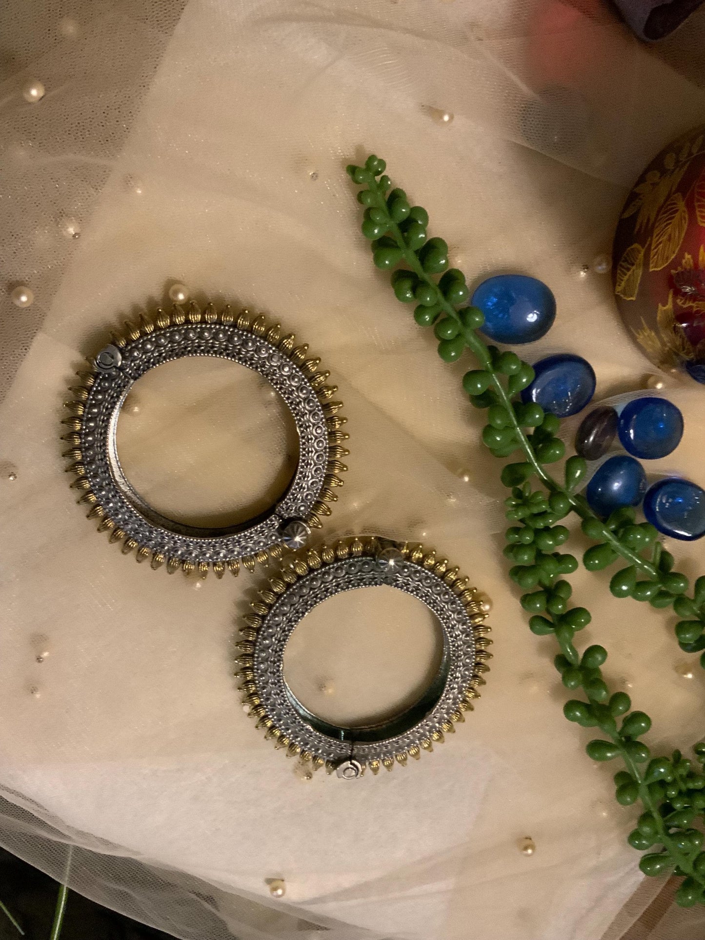 Oxidized Dual Tone Openable Kada: Ethnic Tribal Bangle